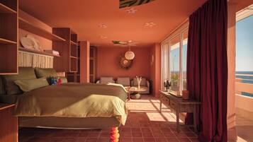Ático, balcón, vistas al mar | Ropa de cama de alta calidad, caja fuerte, escritorio y cortinas opacas