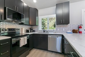 Frigorífico, microondas, horno y placa de cocina