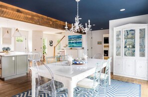 Dining - Happy Beach House steps from beach! Spa & Basketball court and colorful decor! (Hampton Bays)