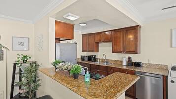 Fridge, microwave, oven, dishwasher