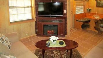 TV, fireplace, table tennis, books