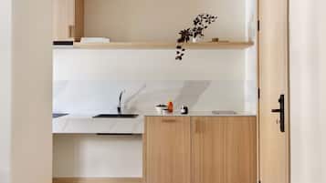 Mini-fridge, microwave, oven, stovetop