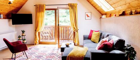 TV connectée, cheminée, livres