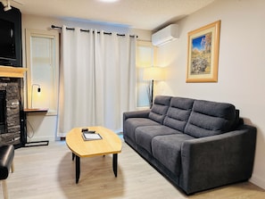TV, fireplace