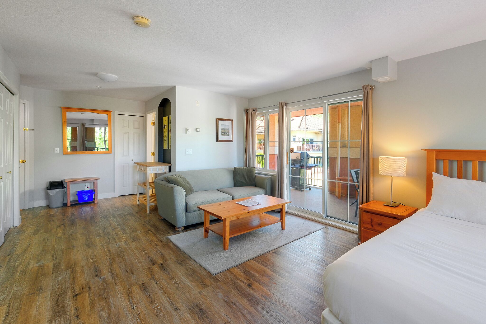 Panoramic Studio, 1 Queen Bed with Sofa bed, Refrigerator & Microwave, Courtyard View | Living area | 42-inch TV with cable channels, fireplace