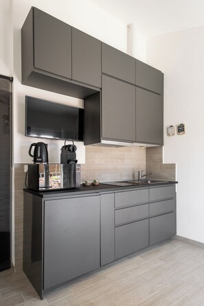 Apartment | Private kitchen | Fridge, microwave, oven, stovetop