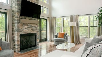 TV, fireplace, offices