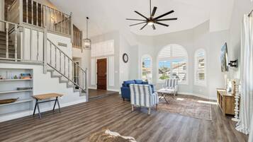 House, Multiple Beds, Pool Access, Pool View (Red Mountain Retreat) | Living area | 50-inch flat-screen TV with digital channels, fireplace