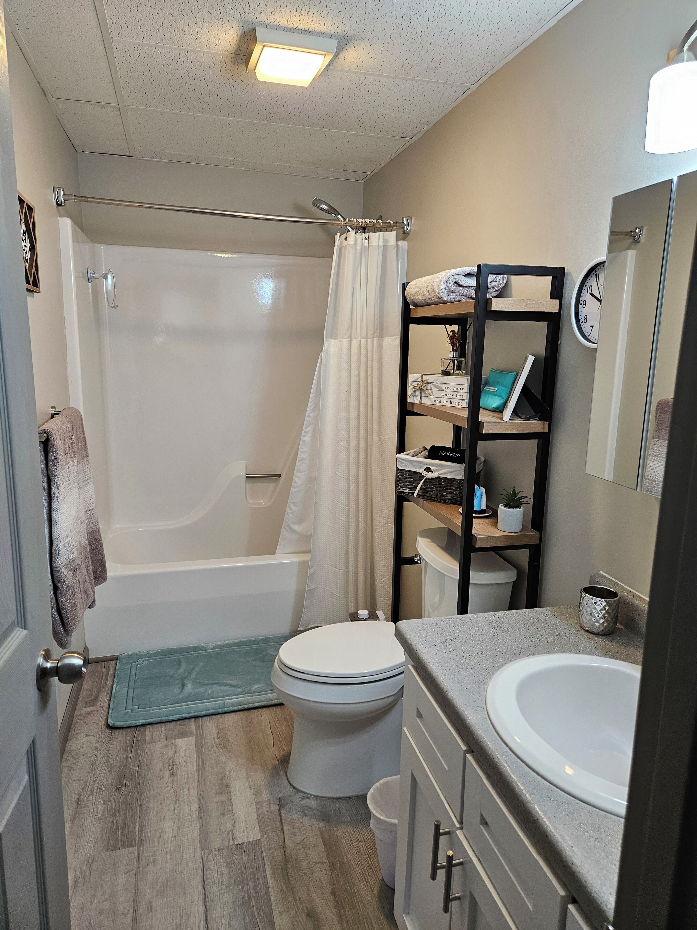 Secador de cabelo, toalhas de banho