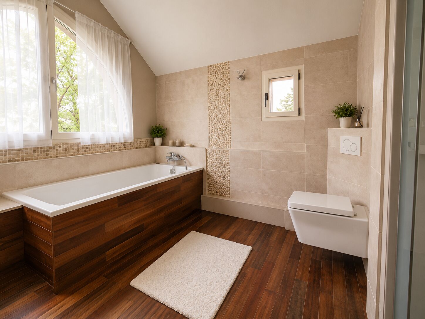 Douche, sèche-cheveux, serviettes fournies, savon