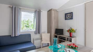 Een televisie, een dvd-speler en een tafeltennistafel