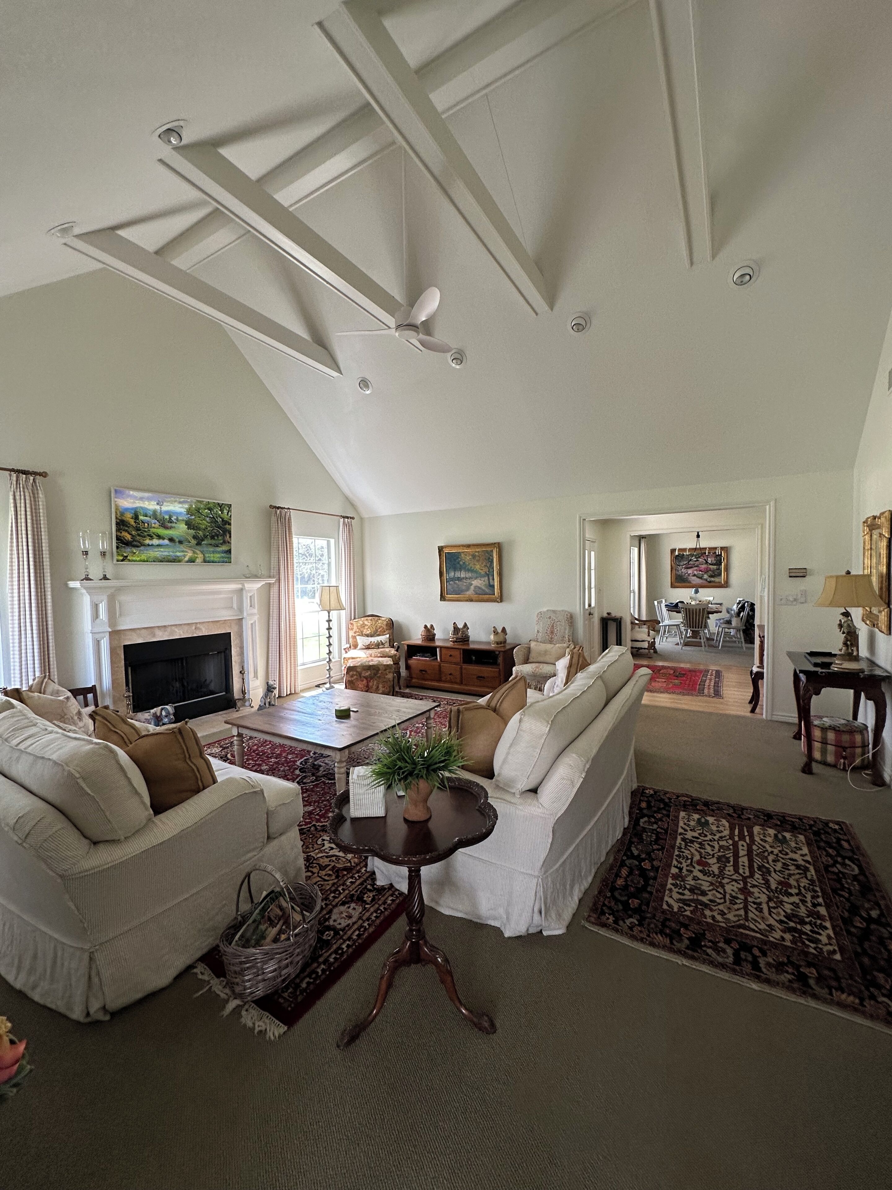 Smart-TV, Kamin, Bücher, Drucker