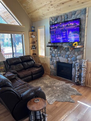 Smart TV, caminetto, lettore DVD, videoteca