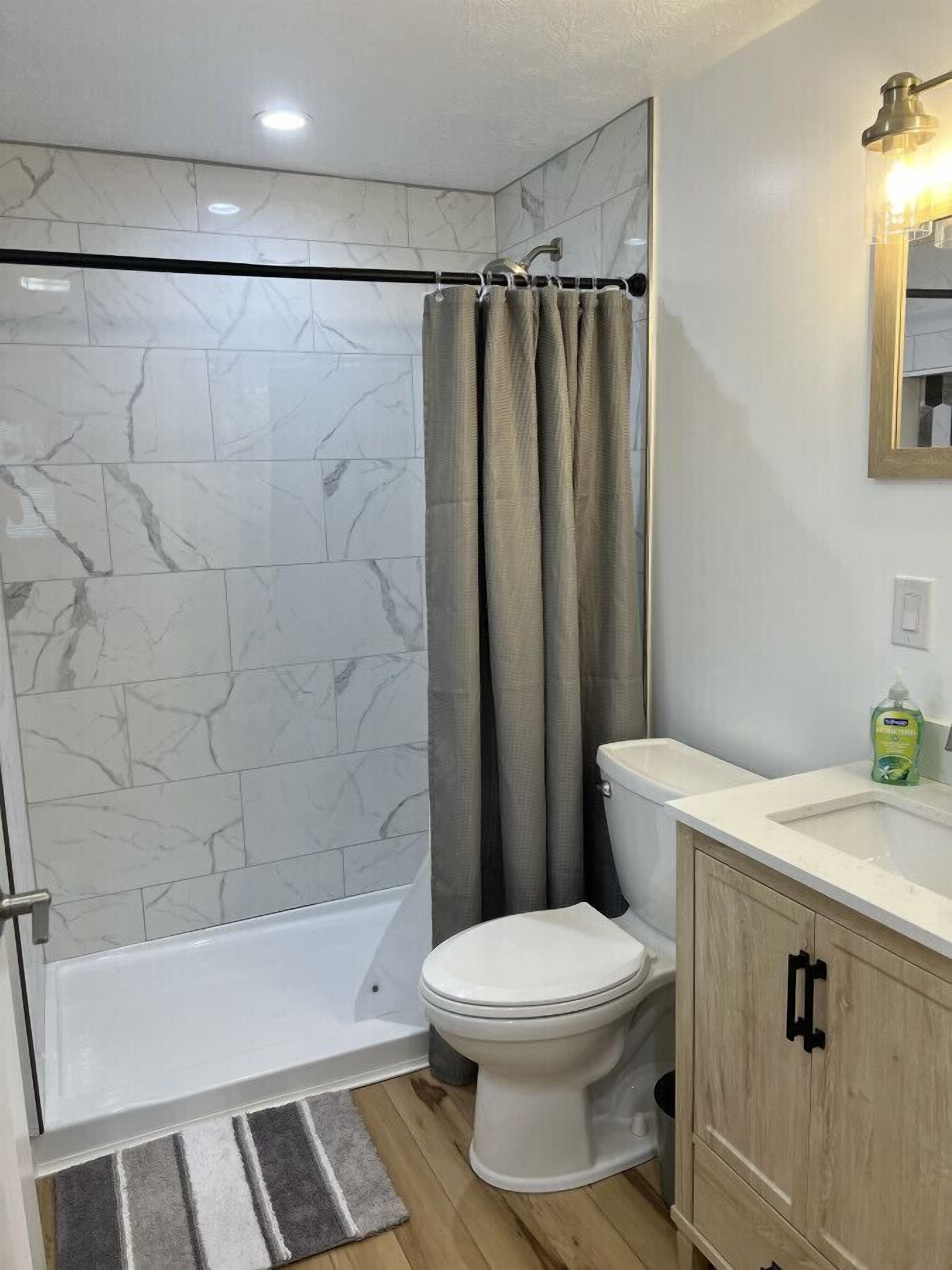 Hair dryer, towels, toilet paper