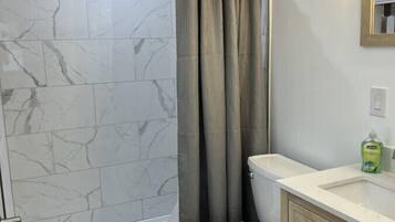 Hair dryer, towels, toilet paper