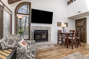 TV, fireplace, table football, ping pong