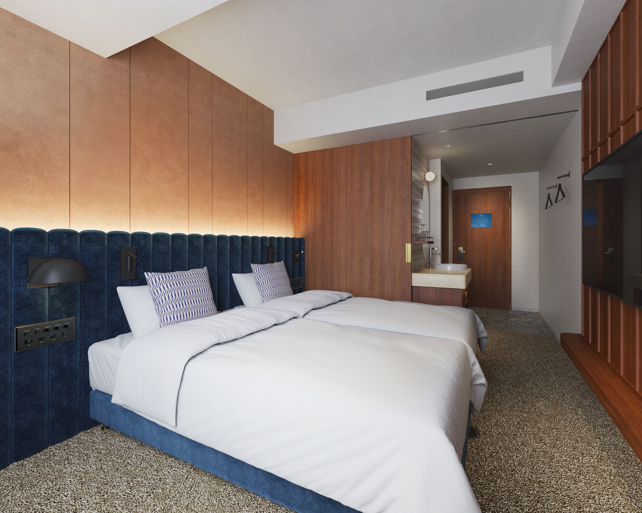 マークシンプルツイン (駐車場無料,フリーフロー,12時チェックアウト) 禁煙 | ミニバー (無料)、セーフティボックス (室内)、遮光カーテン、アイロン / アイロン台