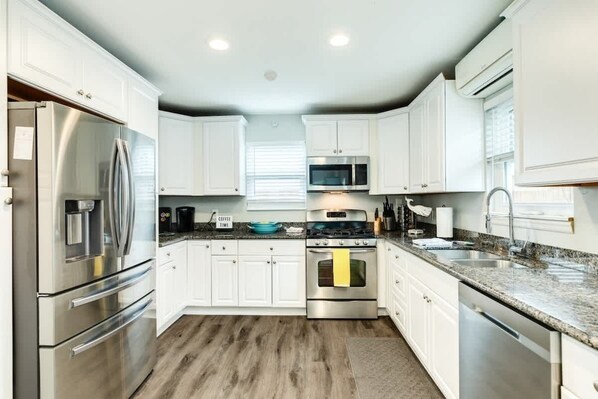 Fridge, microwave, oven, dishwasher