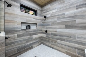 Shower, towels, soap, shampoo