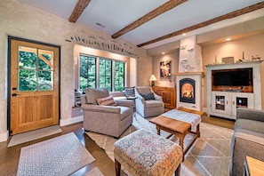 TV, fireplace, offices - Chateau-Style Mountain Cottage | Brook • Gardens (Black Mountain)