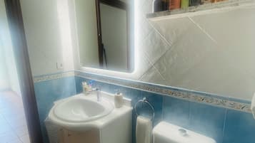 Dusj, hårføner, håndklær og såpe