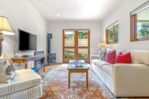 Apartment, 1 Queen Bed, Fireplace, Garden View (12 Oaks) | Living area | 42-inch flat-screen TV with digital channels, fireplace - Carmel Romantic Escape for 2 (Carmel)