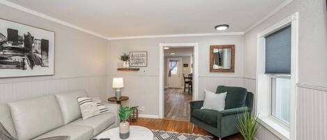 하우스, 침대(여러 개), 발코니, 정원 전망 | 거실 공간