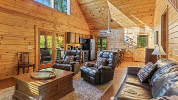 Cabin, Multiple Beds, Hot Tub, Mountain View (Can’t Lake to Get There) | Living area | 50-inch flat-screen TV with digital channels, fireplace