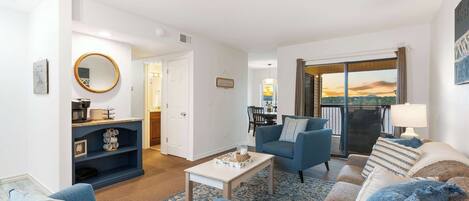 Condo, Multiple Beds, Balcony (Lakefront Oasis) | Living area | 42-inch flat-screen TV with digital channels, fireplace