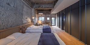 Family Suite, 2 Queen Beds, Balcony | Blackout drapes, iron/ironing board, free WiFi, bed sheets - Arcade Hotel (Fuji)