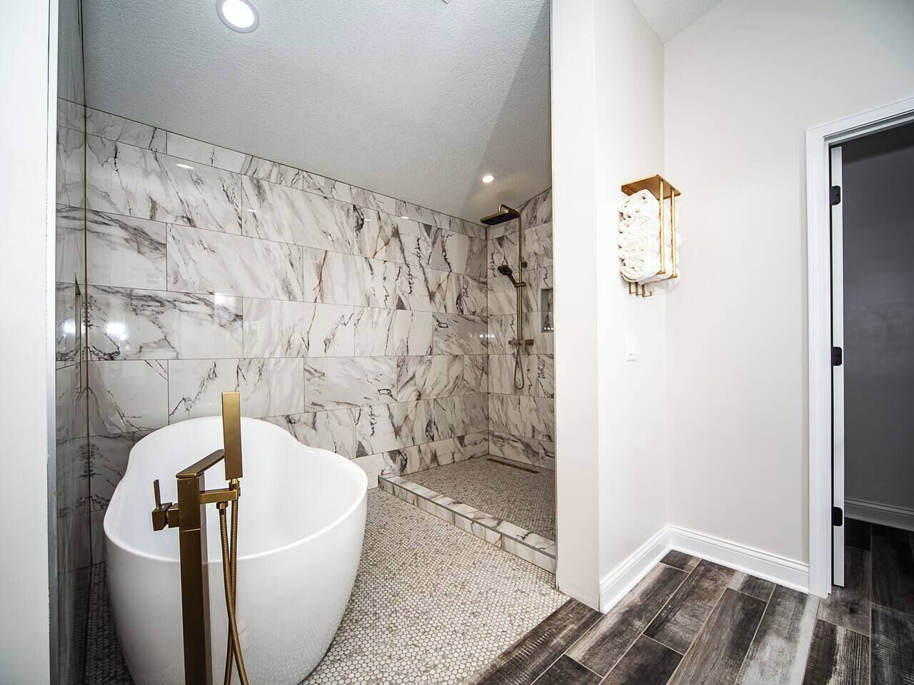 Hair dryer, towels, toilet paper