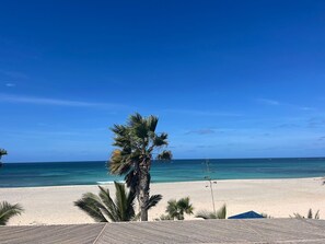 A beach view with palm trees and a clear sky. - Luxury BeachVilla Suite  (praia de chaves boavista)