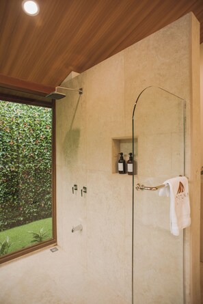 Premium Room, Mountain View | Bathroom | Shower, rainfall showerhead, hair dryer, towels - Fortuna Retreat (La Fortuna)