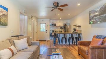 Smart TV, chimenea y libros