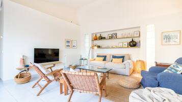 Televisio, takka, pöytätennispöytä