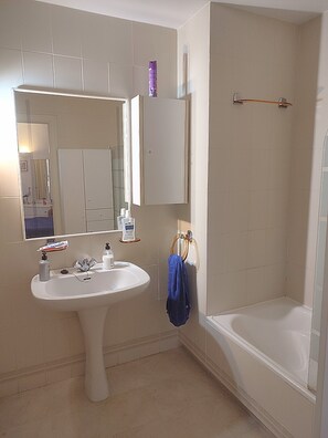 Shower, hair dryer, towels - Apartment 'Apartamento Vista Al Mar' with Sea View, Shared Pool and Private Terrace (Estepona)
