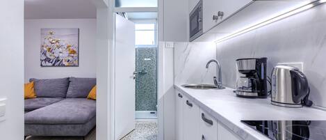 Fridge, microwave, oven, dishwasher