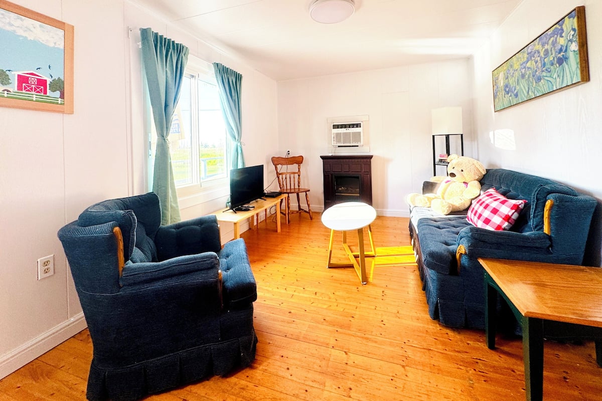 Family House, 2 Bedrooms, Garden View | Living area | 60-cm flat-screen TV with cable channels, fireplace, DVD player