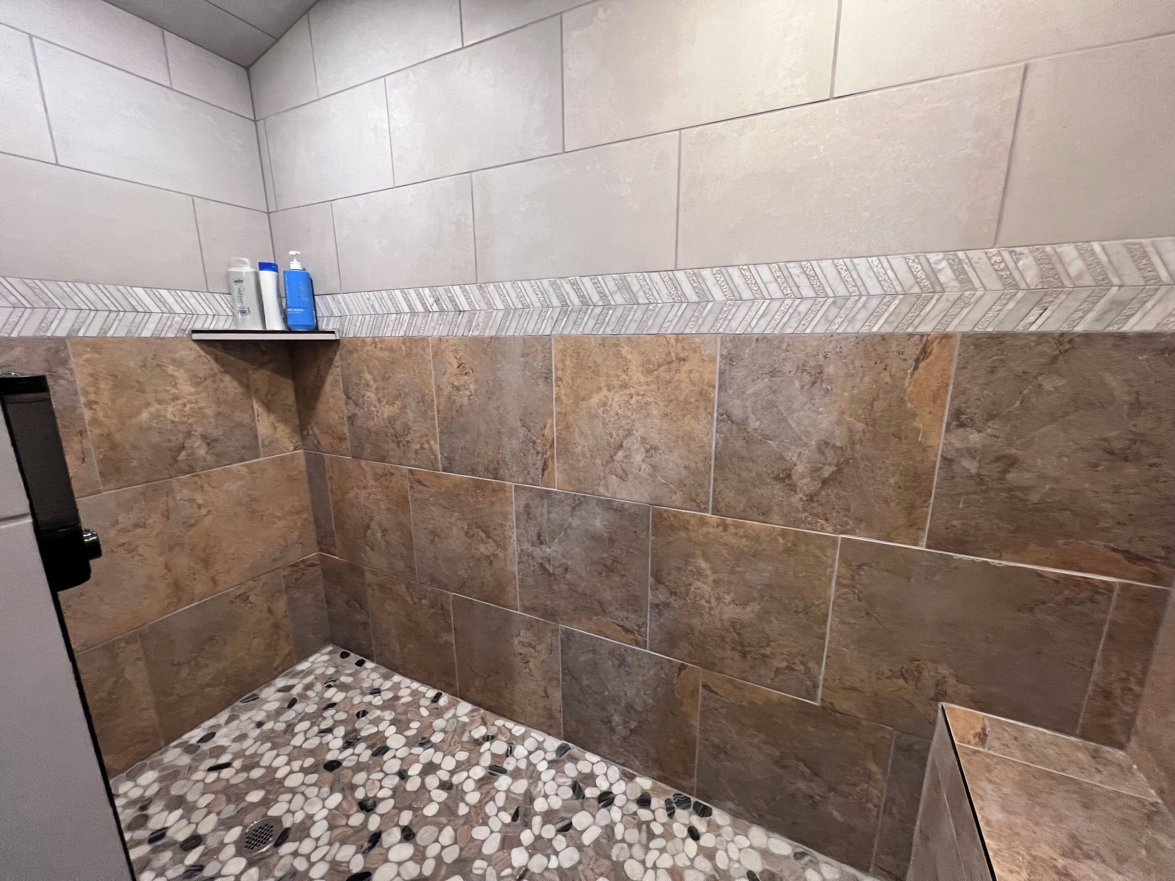 Shower, towels, soap, shampoo