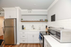 Coffee/tea maker, fridge, microwave, electric kettle