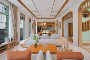 Senior Villa, 4 Bedrooms, Private Pool | Private kitchen | Reusable coffee/tea filters, dining tables - Elyday Apartment Hillside Phu Quoc - Sea & Firework view (Phu Quoc)