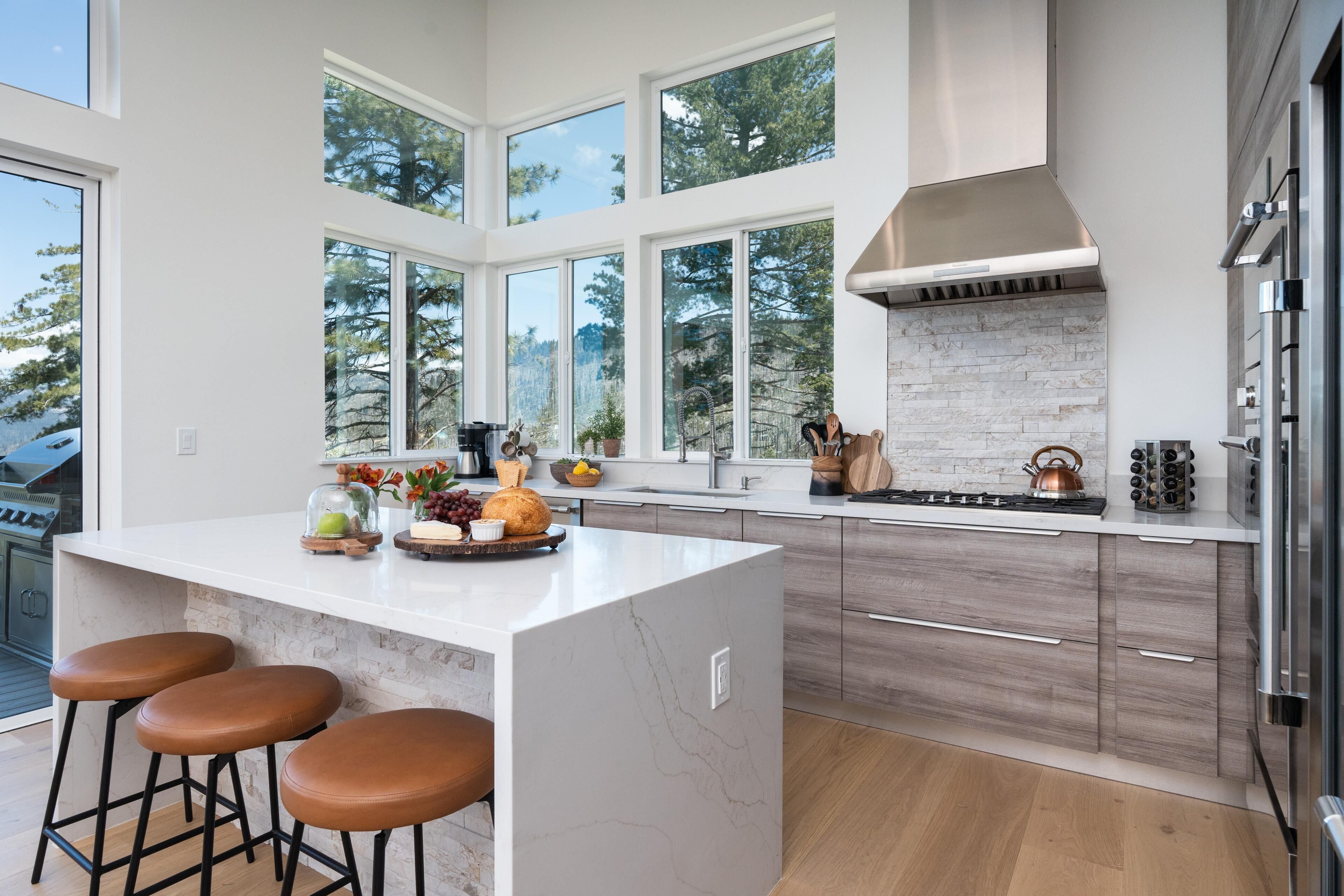 Dishwasher, paper towels, dining tables, kitchen islands