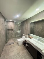 Habitación Premium, vistas a la ciudad | Baño | Ducha, cabezal de ducha tipo lluvia, bidé y toallas