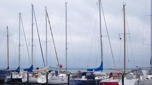 A marina with multiple sailboats docked. - Apartment in Petersdorf for 6 Personen (Petersdorf)