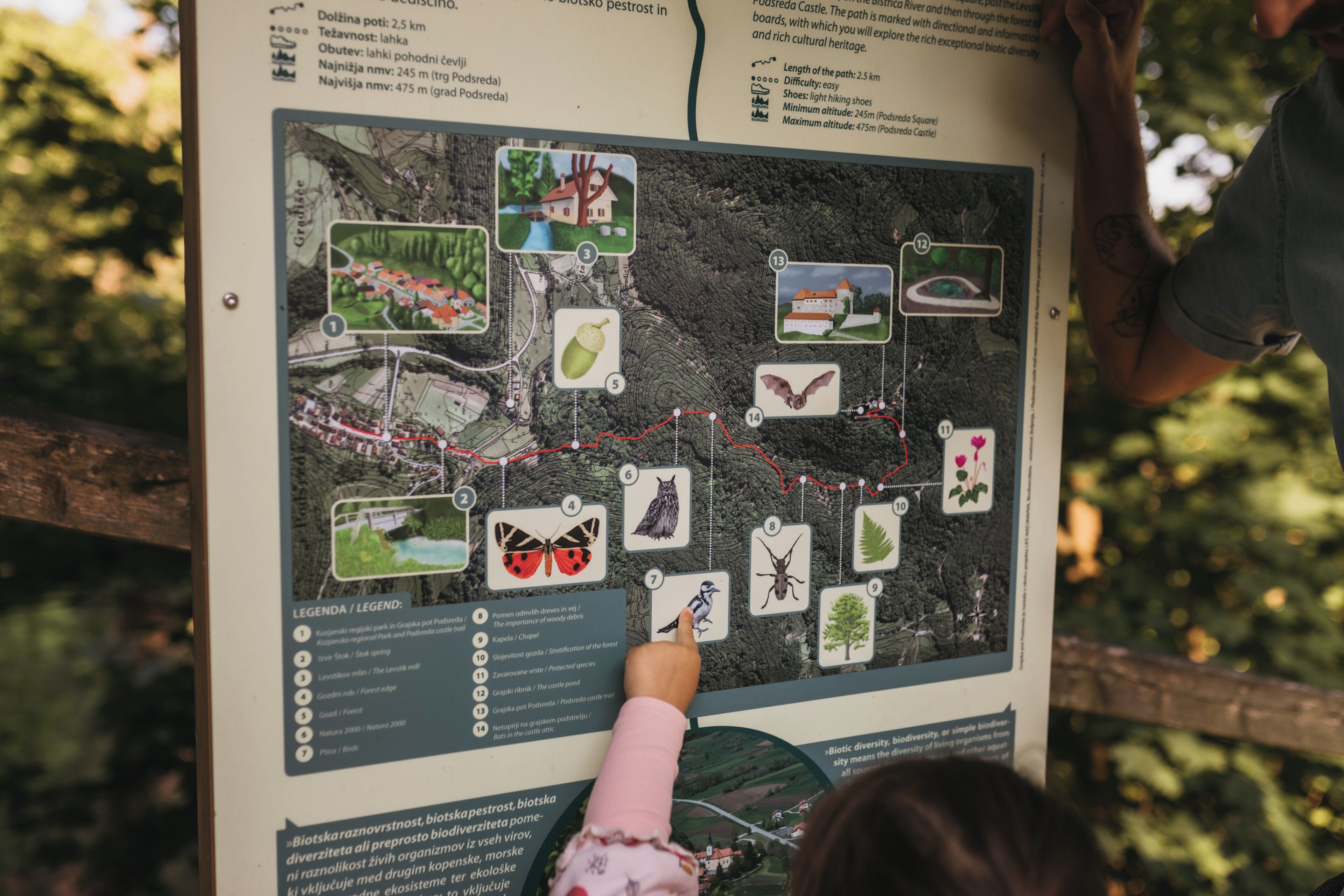 A map with various symbols and labels, likely for a hiking trail or park.