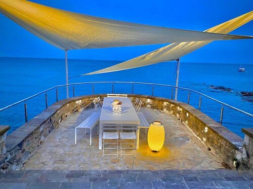 Double waterfront villa with private beach