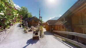A narrow street with traditional wooden buildings, a wooden fence, and a clear sky. - Chalet in Wildkogel near Ski Slopes (Neukirchen)