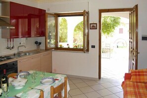Fridge, stovetop, dishwasher, coffee/tea maker
