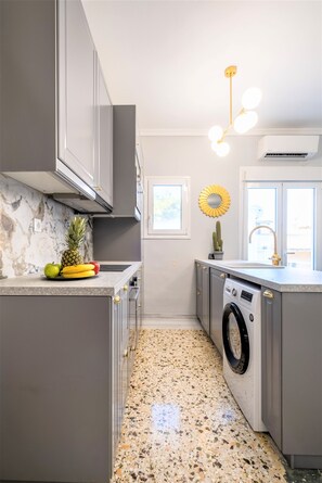 Design Apartment, 2 Bedrooms | Private kitchen | Full-size fridge, oven, stovetop, dishwasher - Penthouse in central Athens Thissio (Athens)