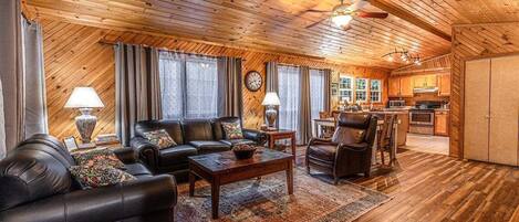 Tv, eldstad, dvd-spelare och böcker